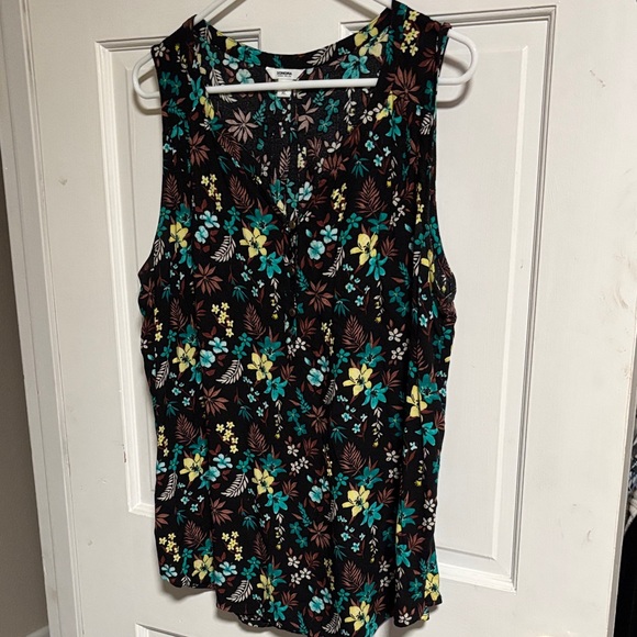 Sonoma Tops - Sonoma Black Floral V-Neck Tank with Teal & Yellow Accents